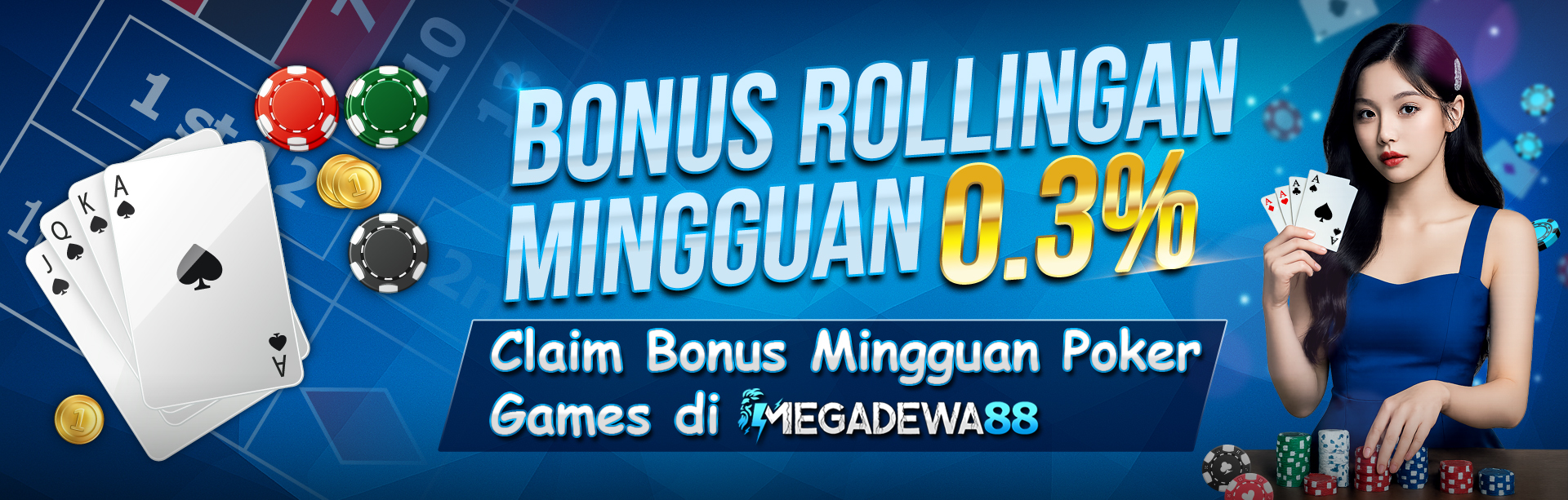 Bonus Rollingan Mingguan 0.3% ( KHUSUS POKER ONLINE )